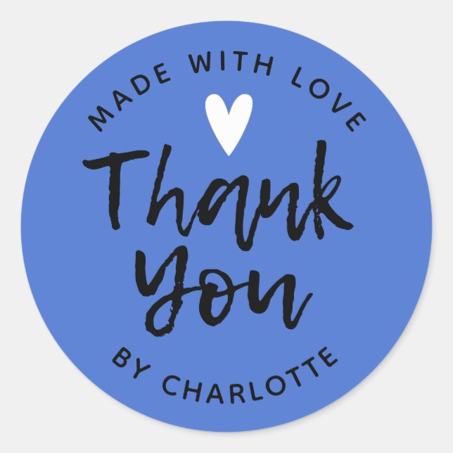 Thank You Handmade With Love blue Classic Round Sticker (Front)