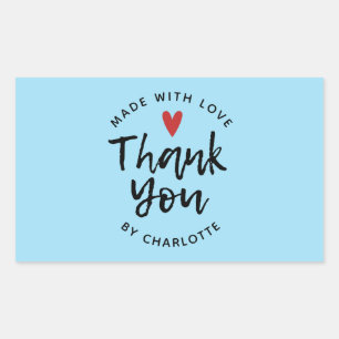 Thank You Handmade With Love Blue Rectangular Sticker