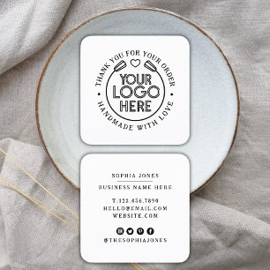 Thank You   Handmade With Love Business Logo Heart Square Business Card