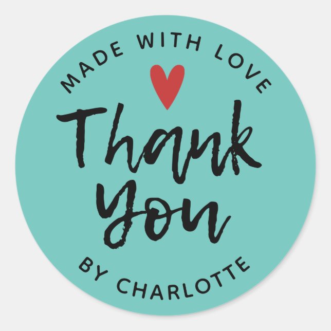 Thank You Handmade With Love Classic Round Sticker (Front)