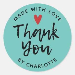 Thank You Handmade With Love Classic Round Sticker