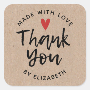Thank You Handmade With Love Rustic Kraft  Square  Sticker