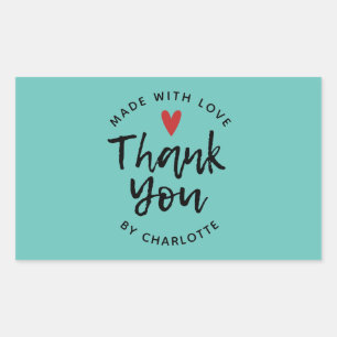 Thank You Handmade With Love Teal Rectangular Sticker