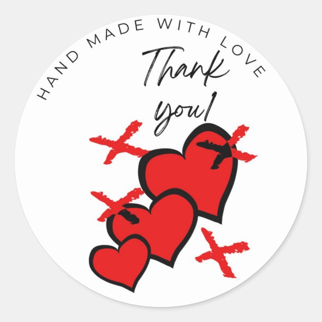 Thank you handmade with love Xs and hearts Sticker (Front)