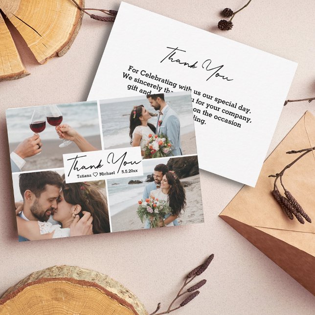 thank you  handwriting wedding 4 photos collage  card (Creator Uploaded)