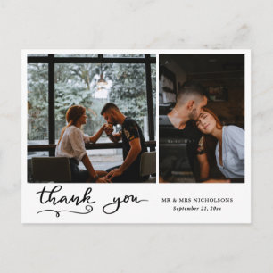 Thank You Handwritten Modern   Couple Photo Holiday Postcard