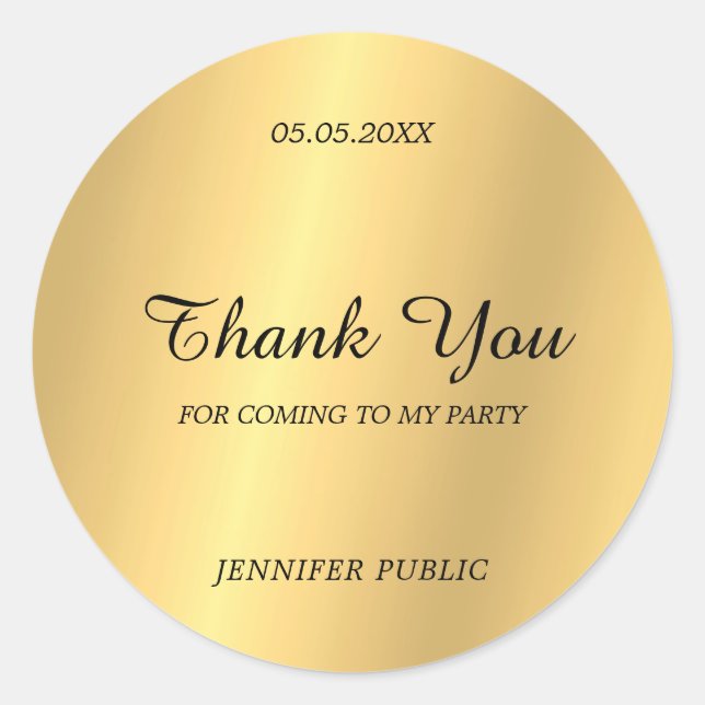 Thank You Handwritten Script Text Glam Gold Chic Classic Round Sticker (Front)