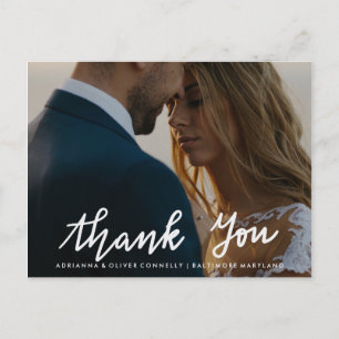 Thank You Handwritten White Script Couple Photo Postcard