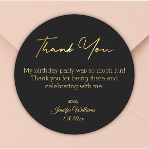 thank you happy birthday black gold minimalist  classic round sticker