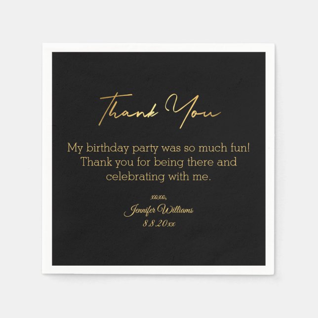 thank you happy birthday black golden minimal chic napkin (Front)