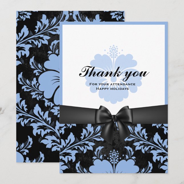 Thank you happy holiday blue floral invitation (Front/Back)