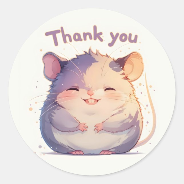 Thank You Happy Mouse Cute Classic Round Sticker (Front)