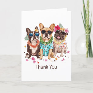 Thank You Hawaiian French Bulldogs Flower Lei Card