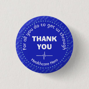 THANK YOU Healthcare Hero Customisable BLUE 3 Cm Round Badge