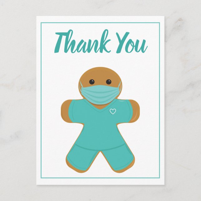 Thank You Healthcare Nurse Doctor Gingerbread Man Postcard (Front)