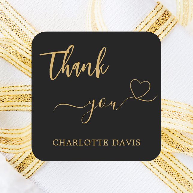 Thank you heart black gold name square sticker (Creator Uploaded)