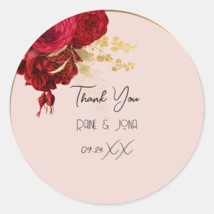 Thank You Heart Bridal Sweet16th Gold Wreath Rose Classic Round Sticker