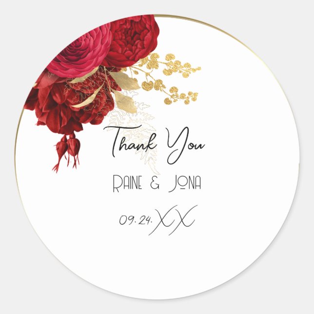 Thank You Heart Bridal Sweet16th Gold Wreath White Classic Round Sticker (Front)