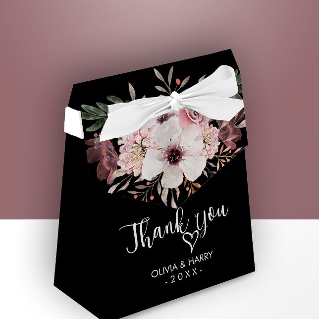 Thank You Heart Floral Wedding Favor Box - Black (Creator Uploaded)