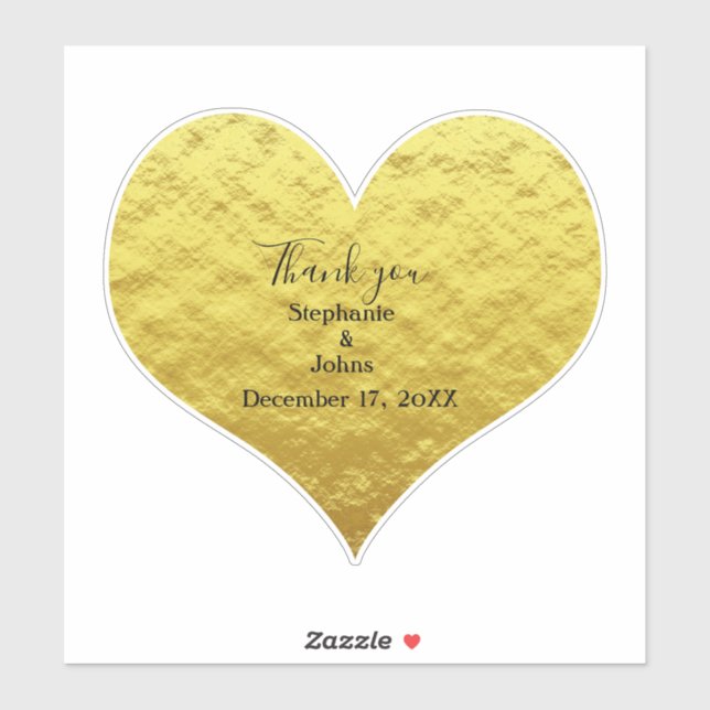 Thank You Heart Gold Foil Wedding Favour Custom (Sheet)