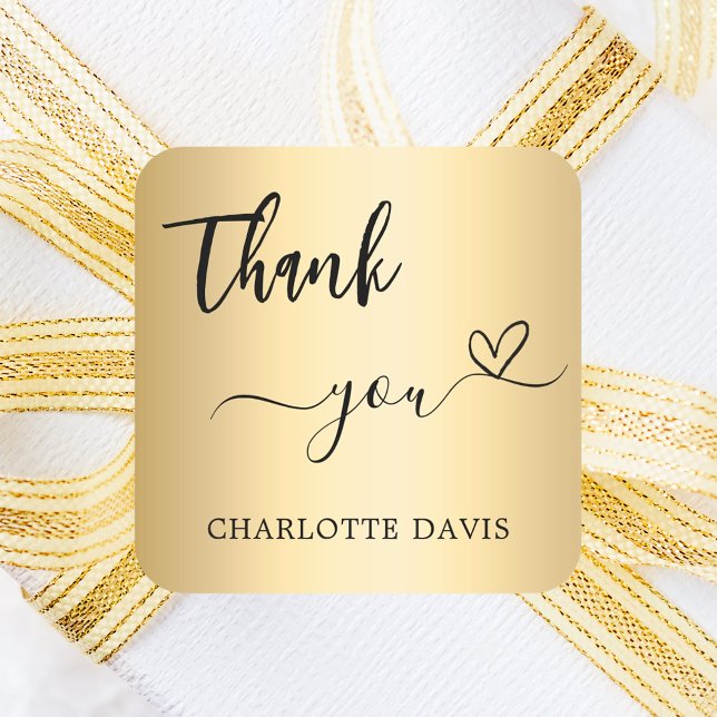 Thank you heart gold name square sticker (Creator Uploaded)