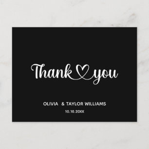Thank You Heart Minimalist Black And White Postcard