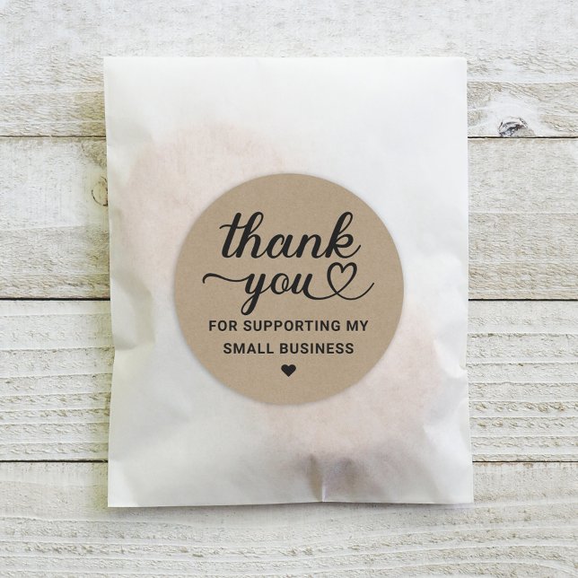 Thank You Heart Script Kraft Small Business Classic Round Sticker (Creator Uploaded)