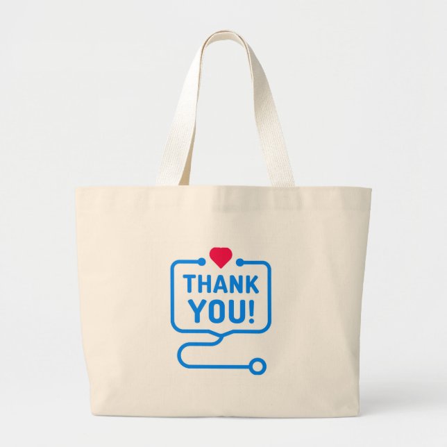 Thank You | Heart Stethoscope Large Tote Bag (Front)