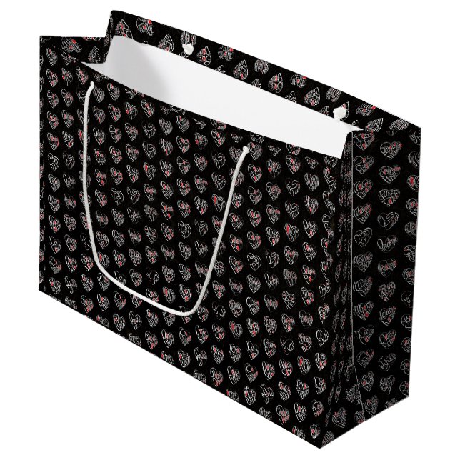 Thank you & hearts 44langs as WH♡shaped pattern Large Gift Bag (Front Angled)