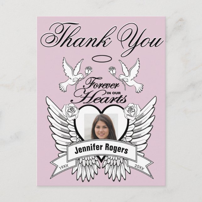 Thank You | Hearts and Doves Memorial Postcard (Front)