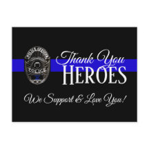 THANK YOU HEROES IN BLUE SUPPORT POLICE POSTCARD