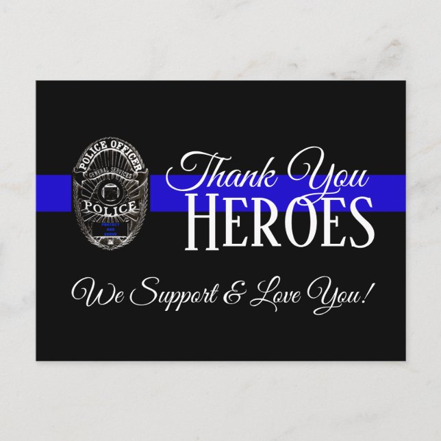 THANK YOU HEROES IN BLUE SUPPORT POLICE POSTCARD (Front)