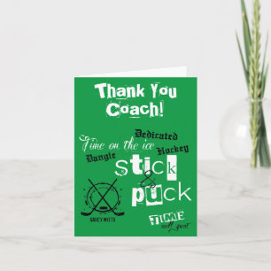 Thank You Hockey Coach Stick and Puck Time Green