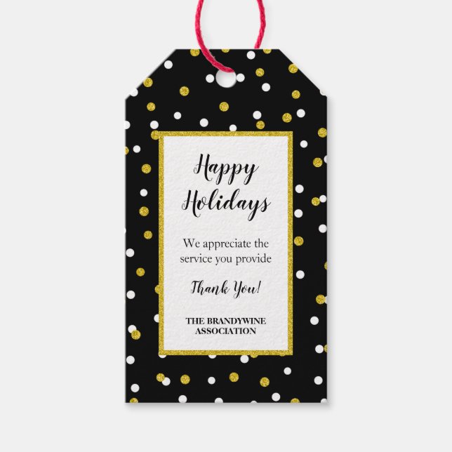 Thank you holiday gift tag black gold confetti (Front)