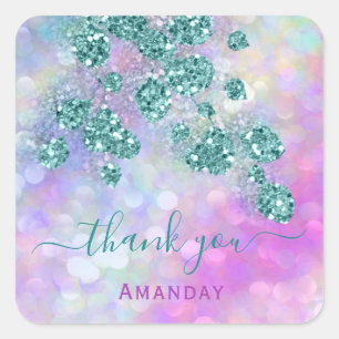 Thank You Holograph Pink Glam Floral 16th Square Sticker