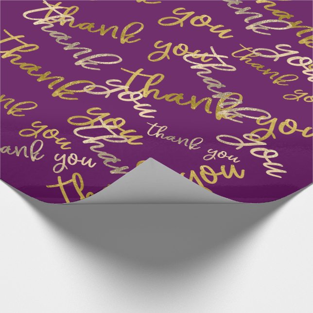 Thank You Holograph Script Mermaid Gold Plum Wrapping Paper (Corner)