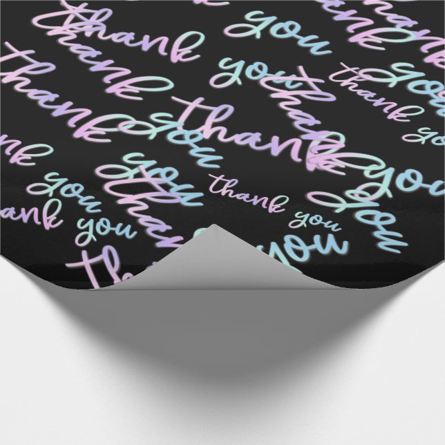Thank You Holograph Script Mermaid Pink Black Wrapping Paper (Corner)