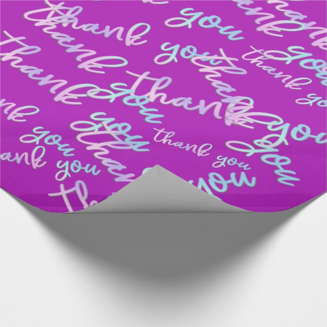 Thank You Holograph Script Mermaid Pink Fuchsia Wrapping Paper (Corner)