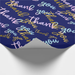 Thank You Holograph Script Mermaid Pink Gold Navy Wrapping Paper