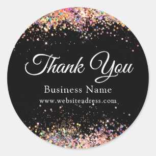 Thank You Holographic Glitter Business Black Clas Classic Round Sticker