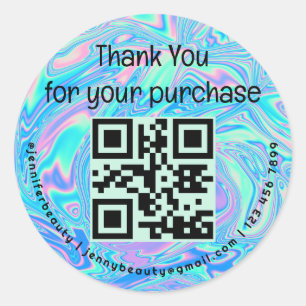 thank you holographic qr code small business  classic round sticker