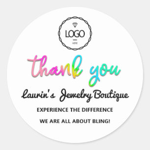 Thank You Holographic Script Name Logo White  Classic Round Sticker