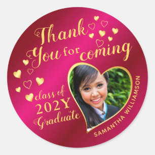 Thank You Hot Pink and Gold 2026 Graduation Classic Round Sticker