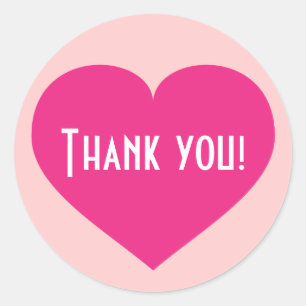 Thank You Hot Pink Heart Classic Round Sticker
