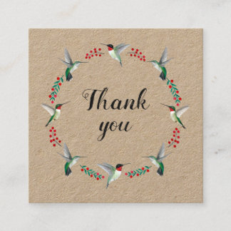 Thank You Hummingbird Wreath Square Business Card