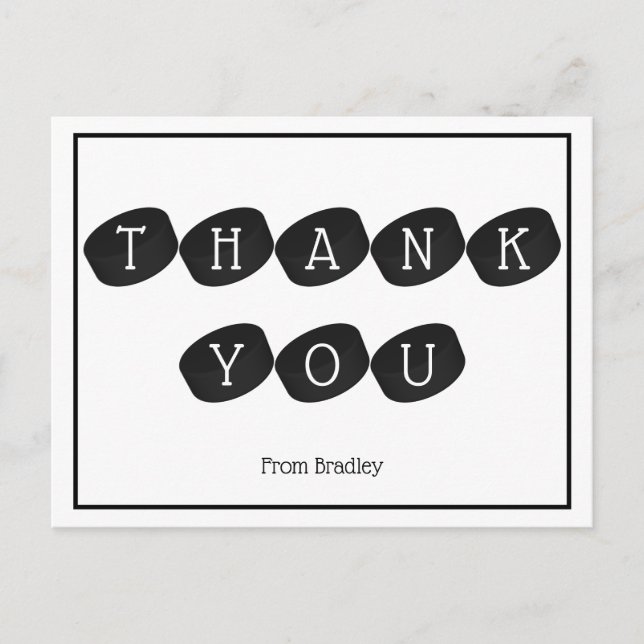 Thank You Ice Hockey Puck Custom Personalised Postcard (Front)