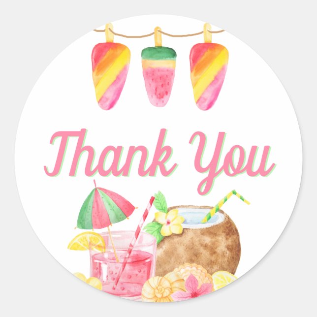 Thank You Ice Lolly Bunting Hawaiian Theme Party Classic Round Sticker (Front)