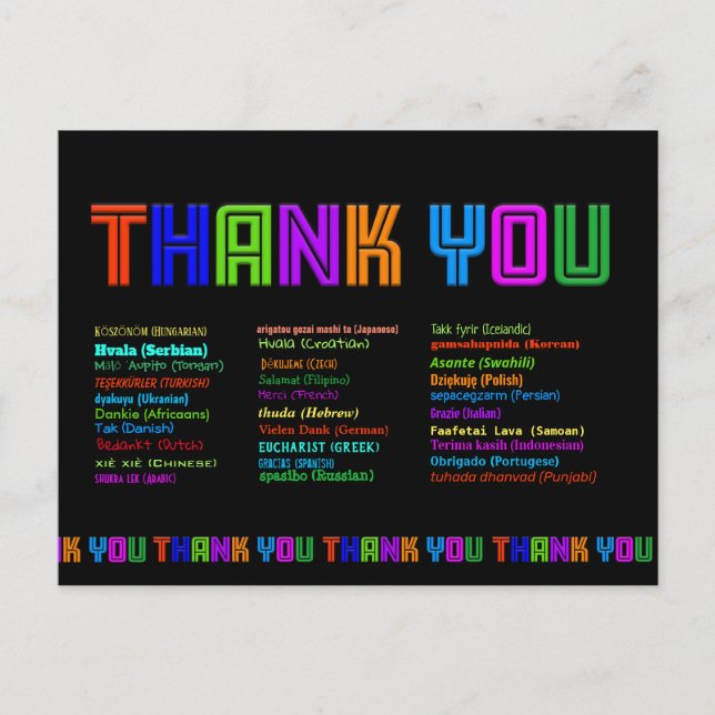 Thank You in 30 Languages Appreciation Postcard (Front)