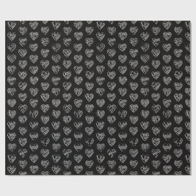 Thank you in 44langs as white heart shaped pattern wrapping paper (Flat)