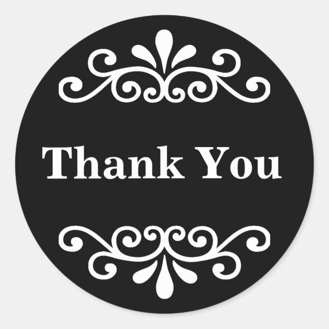 Thank You in Black and White Classic Round Sticker (Front)